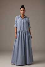 Women’s Striped Cotton-Linen Jumpsuit – Loose Fit Maxi Vacation Outfit