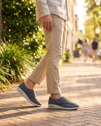 Wide comfort shoes worn walking, lifestyle