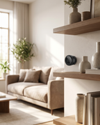 Palm-size security camera in a home, lifestyle