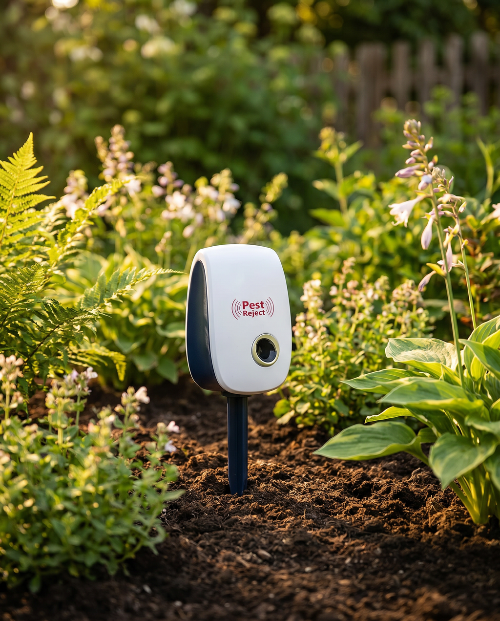 Ultrasonic squirrel repeller in a garden, lifestyle