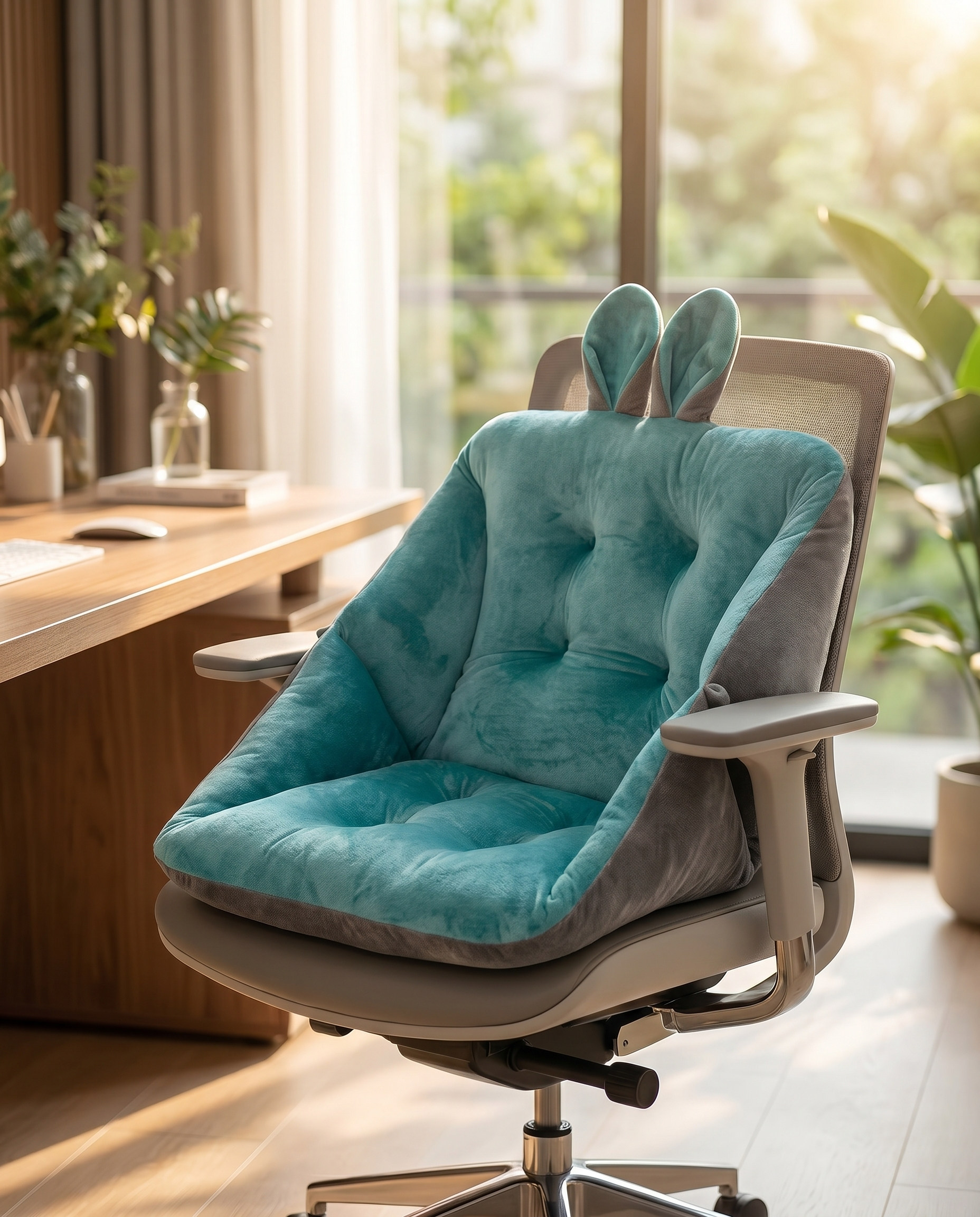 Tailbone support seat cushion on an office chair, lifestyle