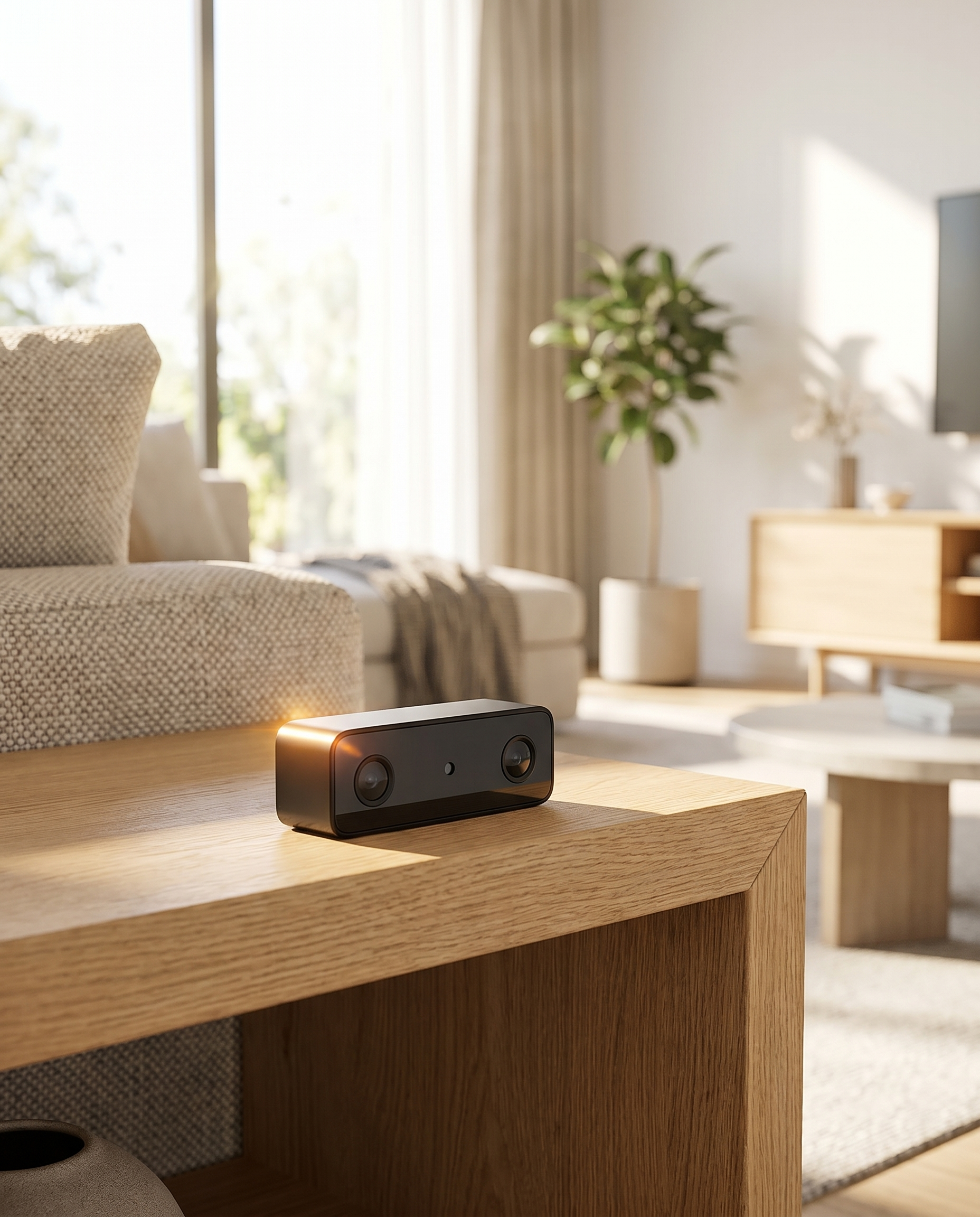 Compact HD security camera in a home, lifestyle