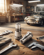Car oxygen sensor adapter on a workshop bench, lifestyle