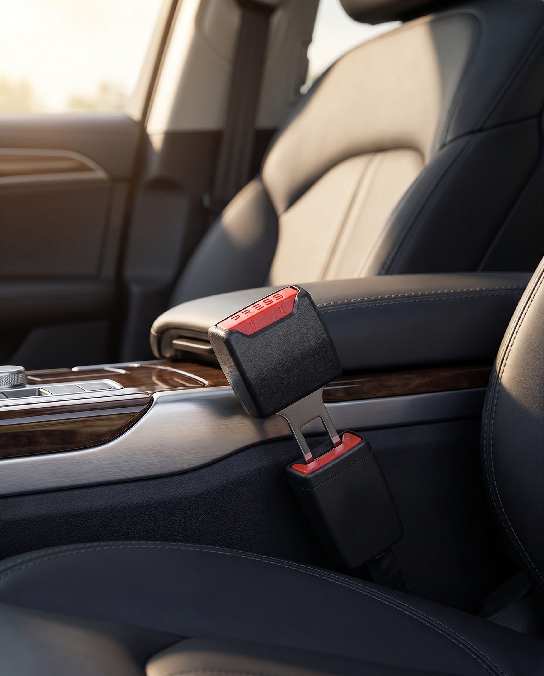 Seat belt buckle extender in a car, lifestyle
