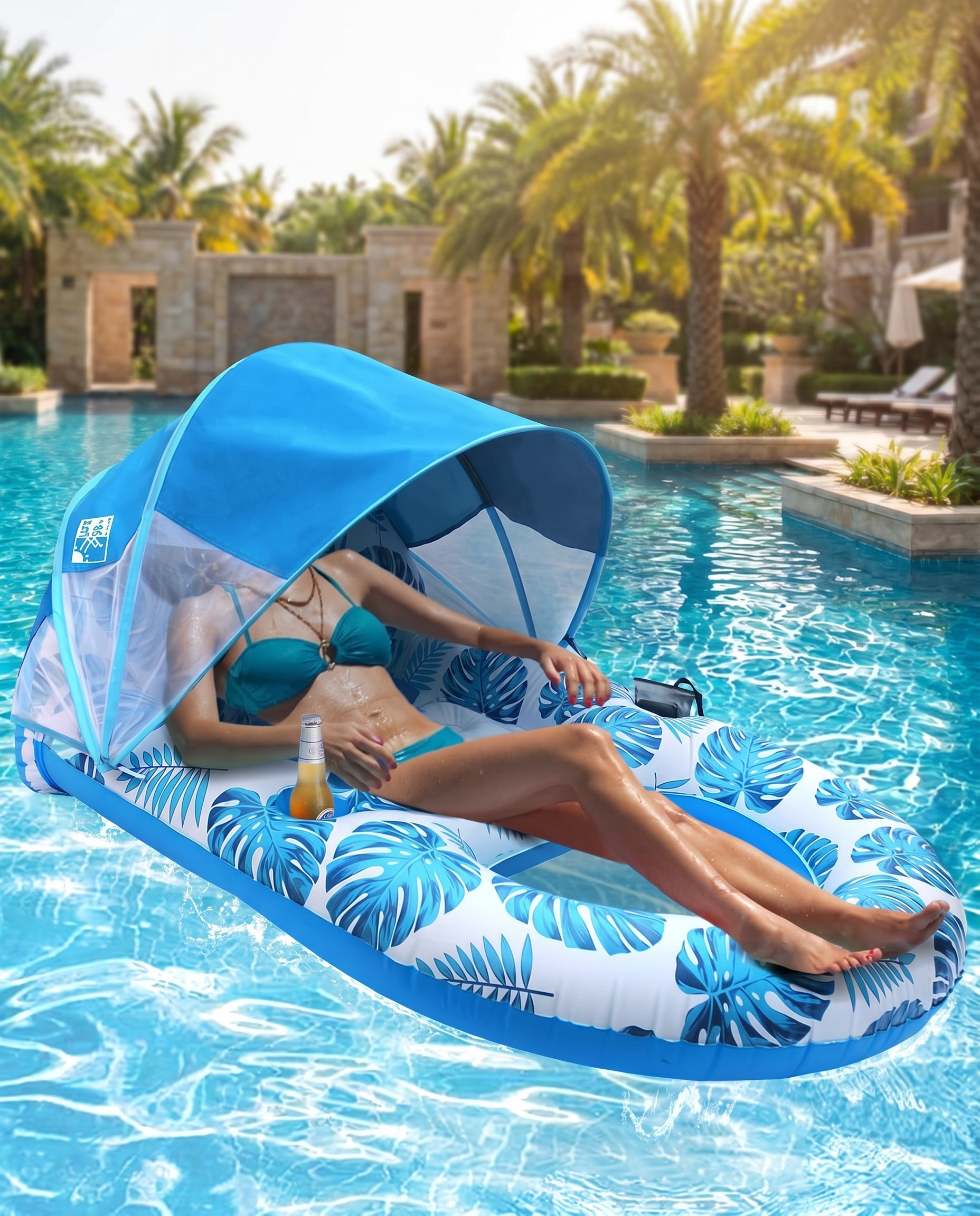 Inflatable pool lounge float in a pool, lifestyle
