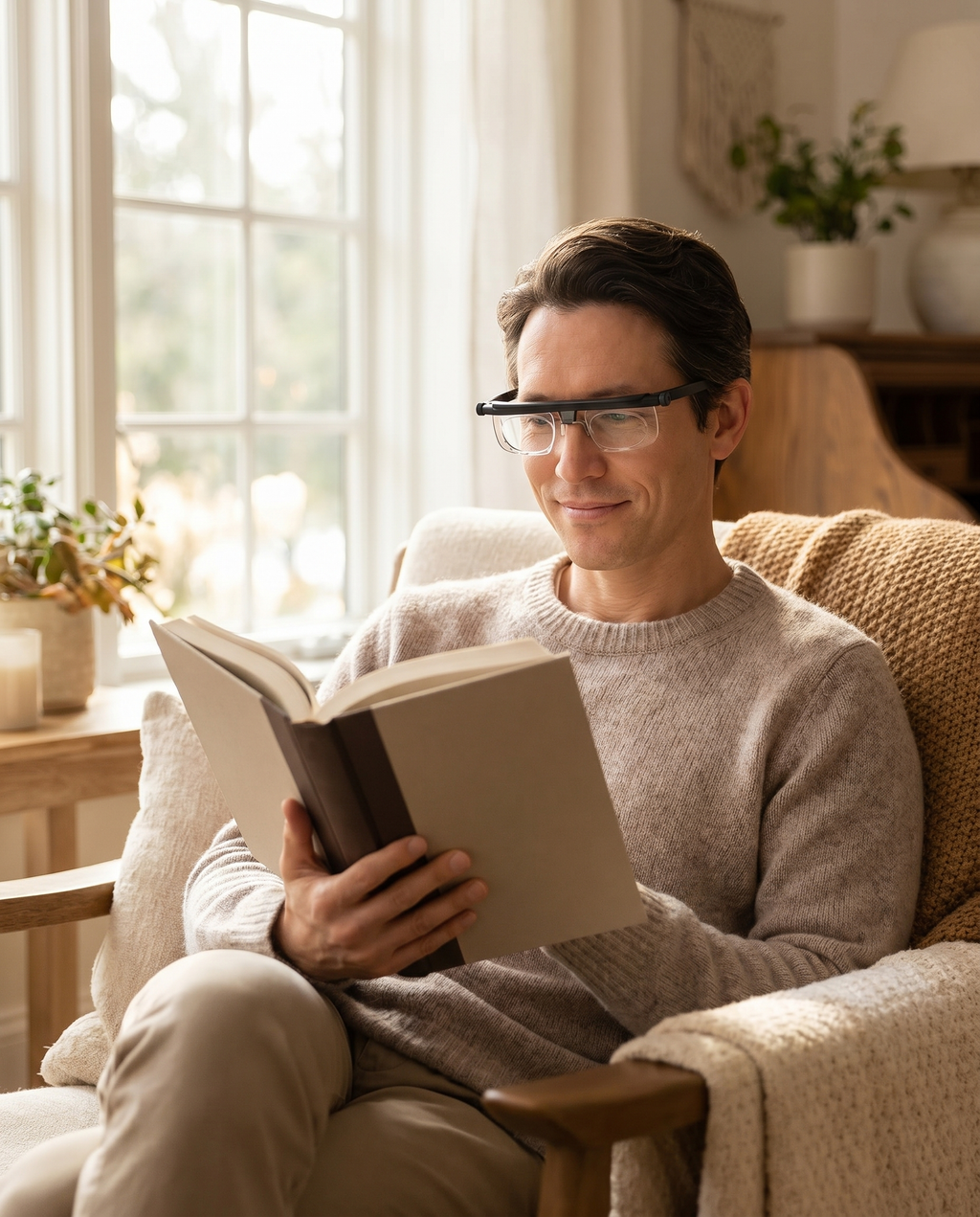 Adjustable vision glasses worn reading, lifestyle