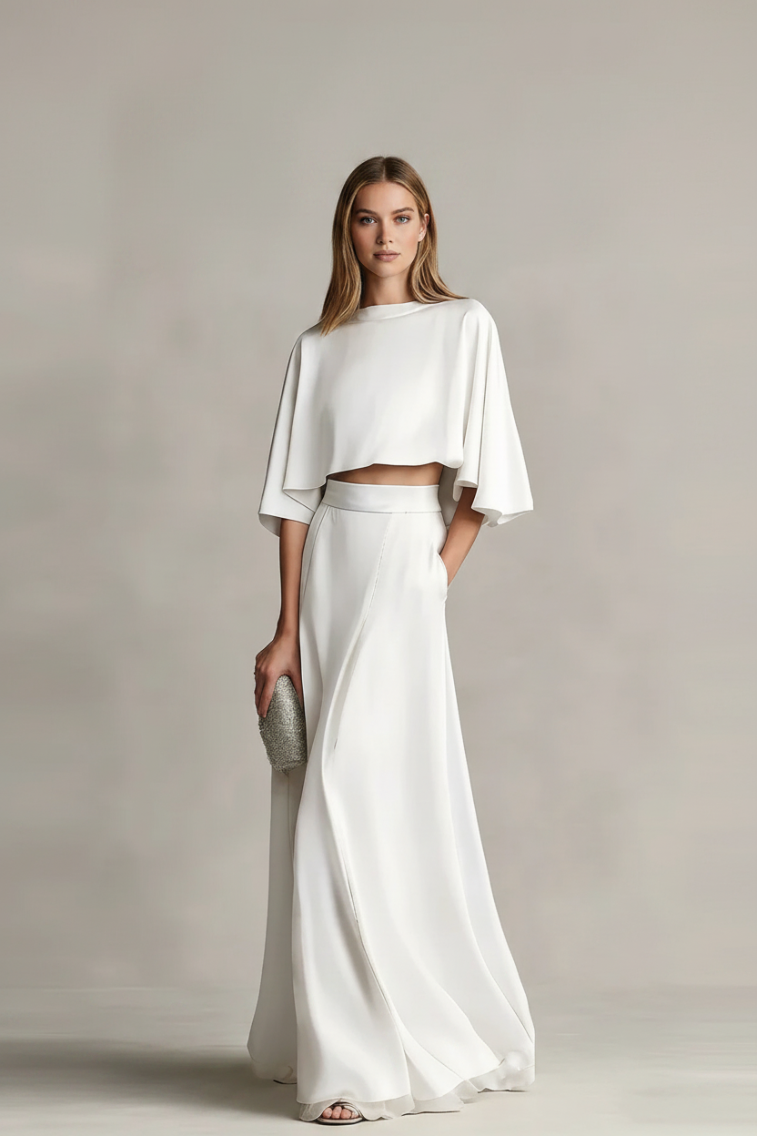 Women’s Casual Two-Piece Skirt Set – O-Neck Short Sleeve Top & Long Skirt