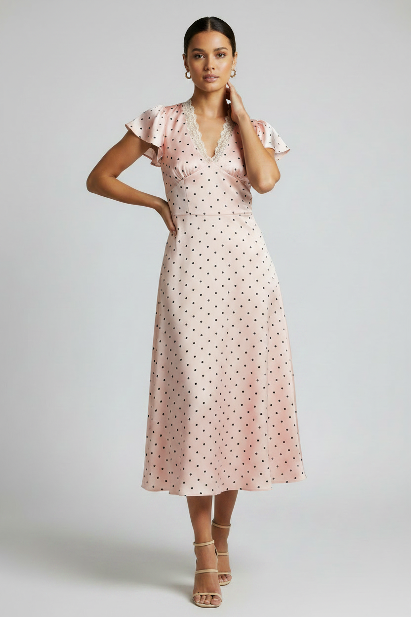 Women’s Lightweight A-Line Midi Dress – Tatting Detail Casual Pullover Dress