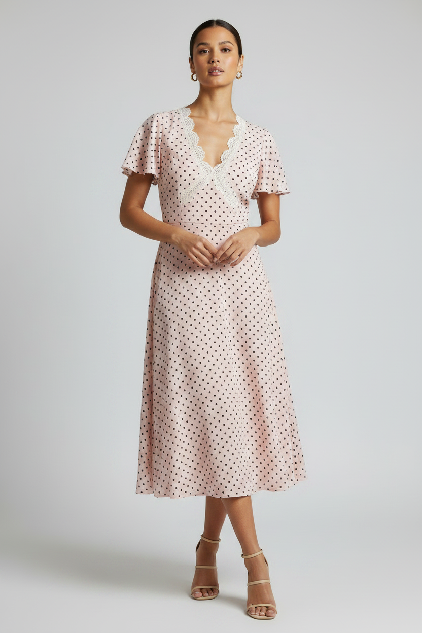Women’s Lightweight A-Line Midi Dress – Tatting Detail Casual Pullover Dress