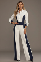 Women’s Elegant Contrast Color Lapel Blouse – Slim Fit Long Sleeve Office Business Shirt (2026 New)